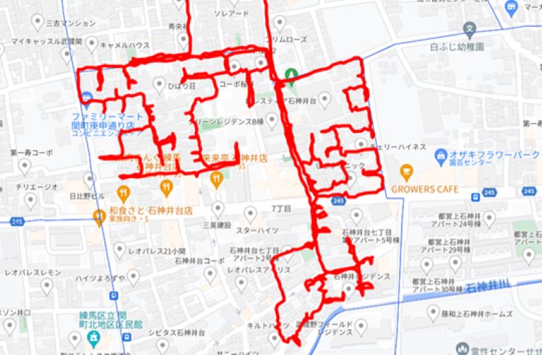 GPSで見るポスティングの軌跡